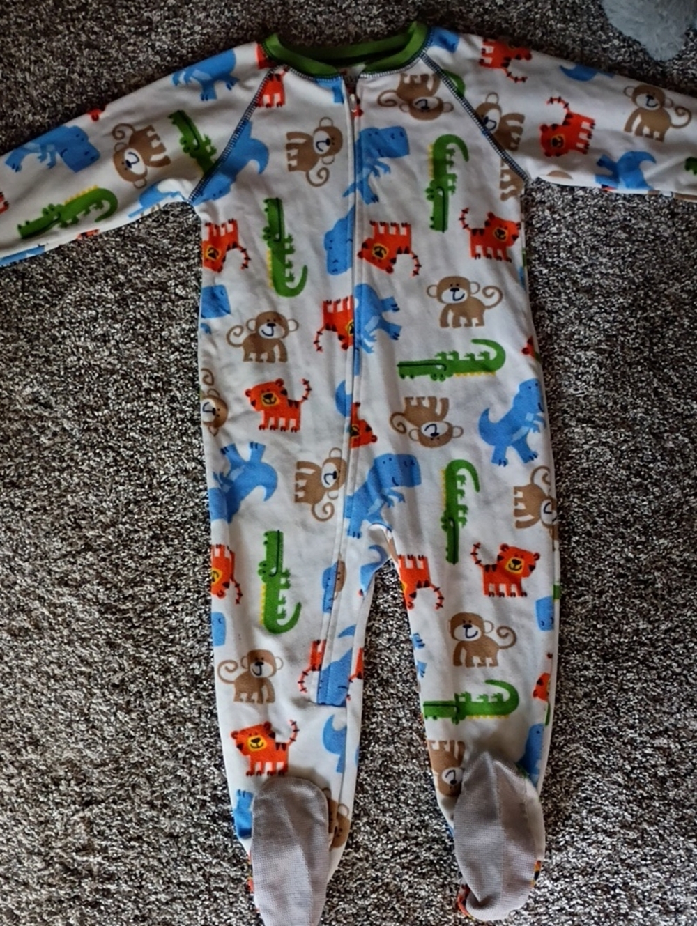 child of mine White Footed One-Piece Pajamas with Blue, Green, Red, Brown